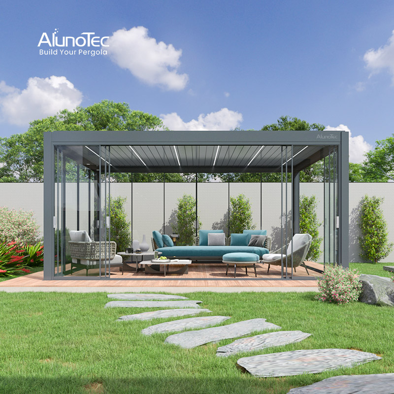 AlunoTec Pergo-Eco Heavy Structure Standard Customizable Bioclimatic Pergola Aluminum Canopy Outdoor Gazebo Kit Sun Louver Patio Roofs 