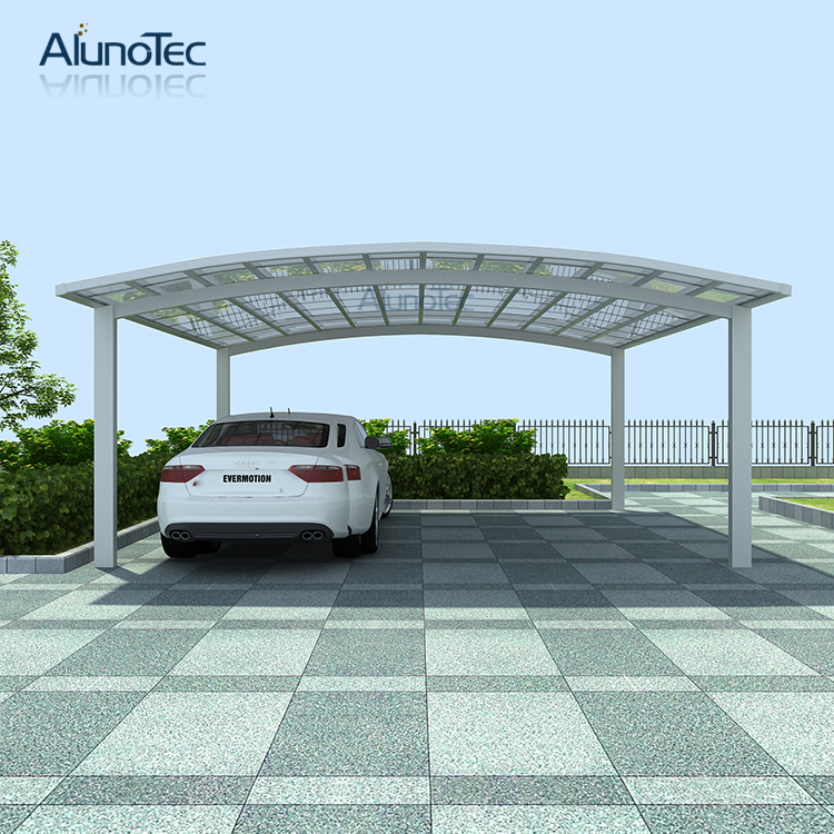 AlunoTec Modern Design Aluminum Arched Garage Polycarbonate Roof Double Carport Car Shelter 