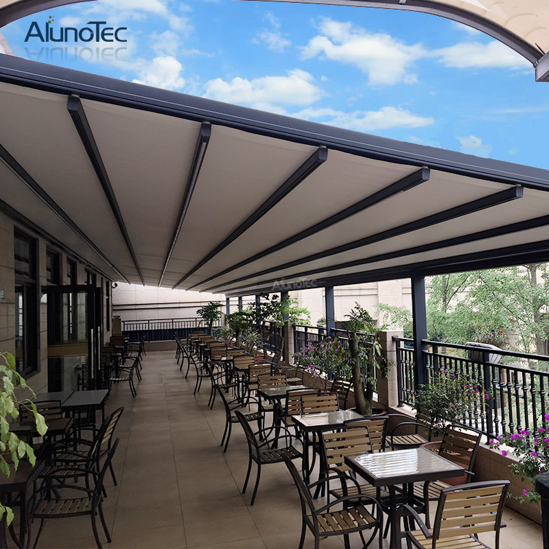Fully Retracted Electric Aluminum Retractable Roof Sunlight Shade Patio Awning Covers