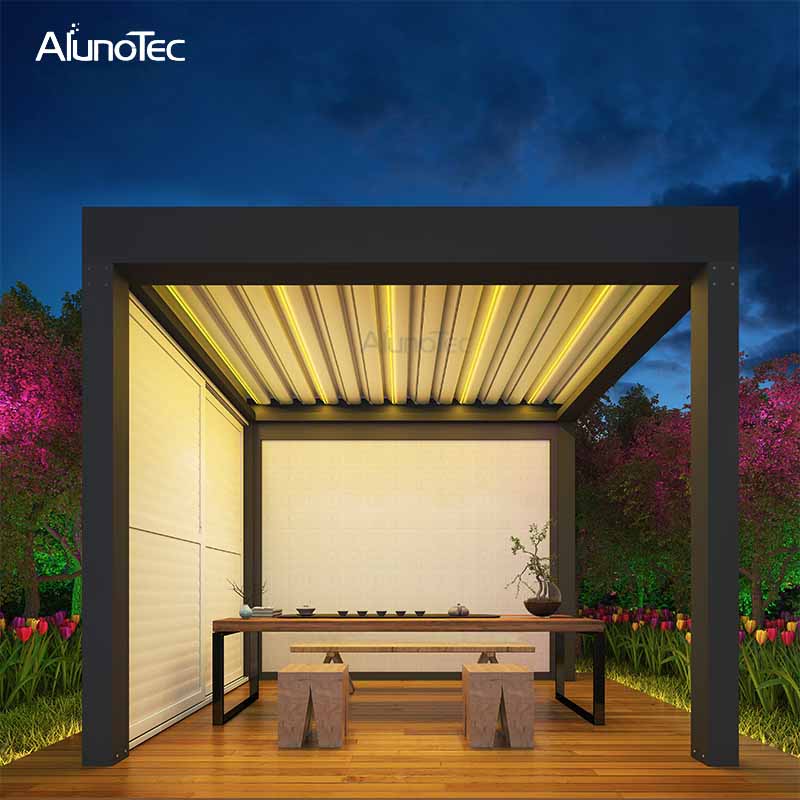 Hotel Waterproof Retractable Electric Pergola With Screens And Lights