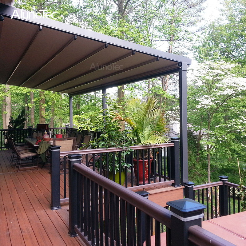 Electric Awning Aluminum Pergola PVC Retractable Roof With Led Lights