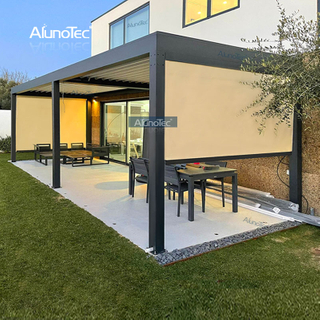 AlunoTec Waterproof Outdoor Patio Cover Awning Aluminum Garden Gazebo Louvered Roof Pergola with Side Screen