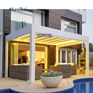 Electric Tent Retractable Awning Waterproof Aluminum Pergola with LED Light And Column