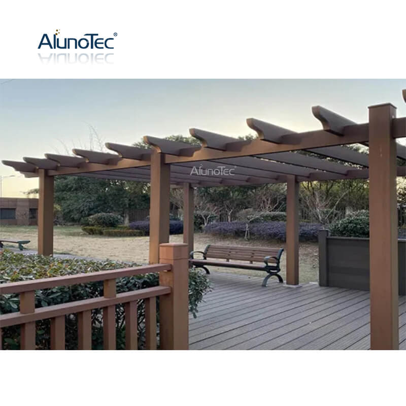 AlunoTec Sun Shade WPC Wood Pergola Outdoor Gazebo Canopy Windproof Balcony Wooden Roof
