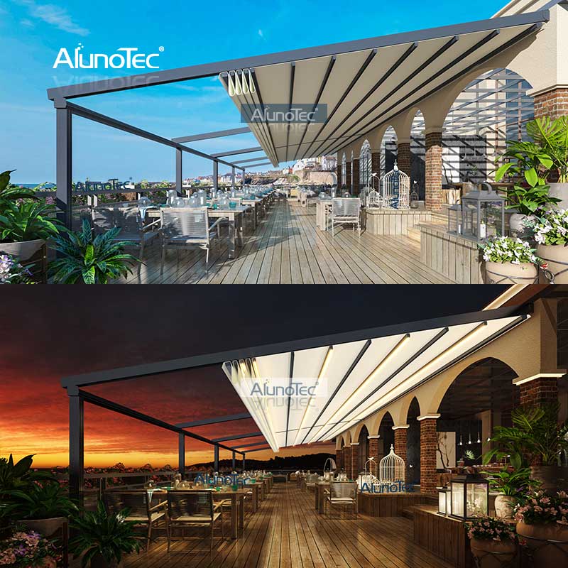 AlunoTec Electric Waterproof Retractable Pergola Roof Canopy for Restaurant Outdoors Cost 