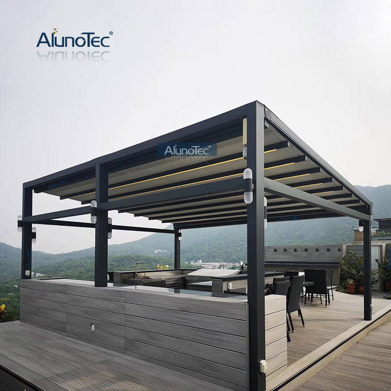 4x4 Electric Awning Retractable Roof PVC Canvas Pergola with Rain Sensor