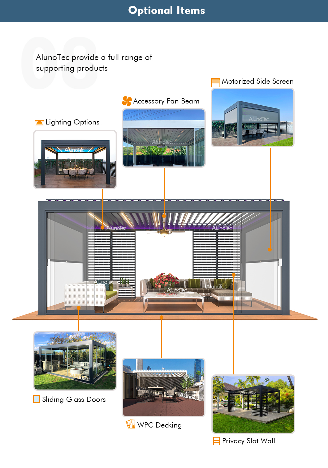 AlunoTec Smart Luxury 9 X 4m Balcony Privacy Garden Area Smart Hotel Pergola 