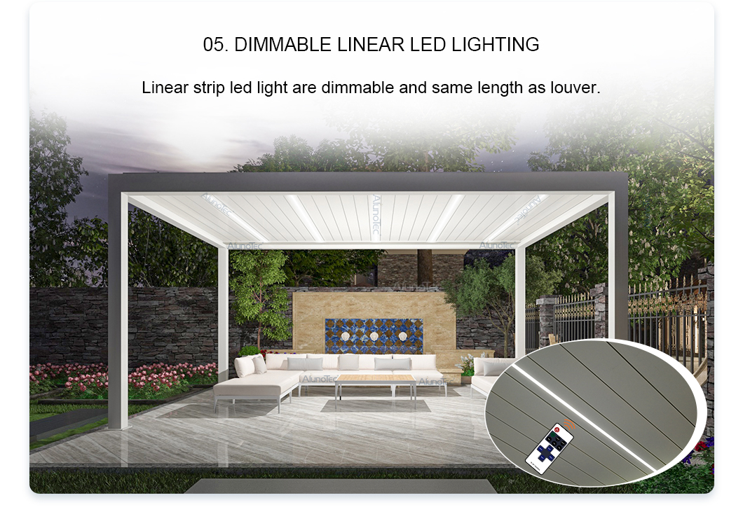 3x3 3x4 3x5 3x6m Wall-mounted Motorized Louvers Grey White Pergola 