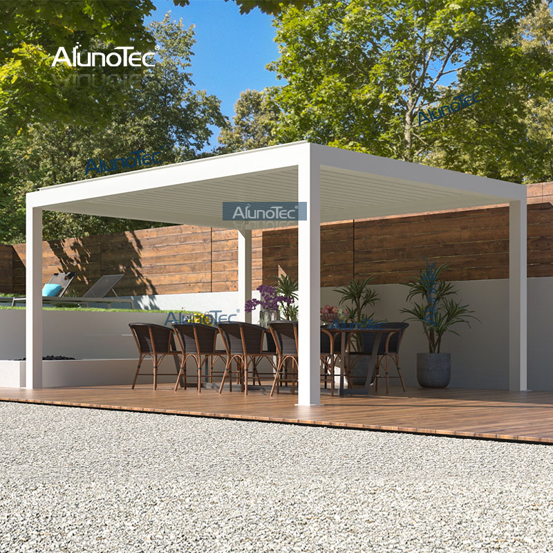 AlunoTec A White Pergola 30ft Long By 10ft Wide By 10ft Tall Electric Covering Louvered Roof Kits