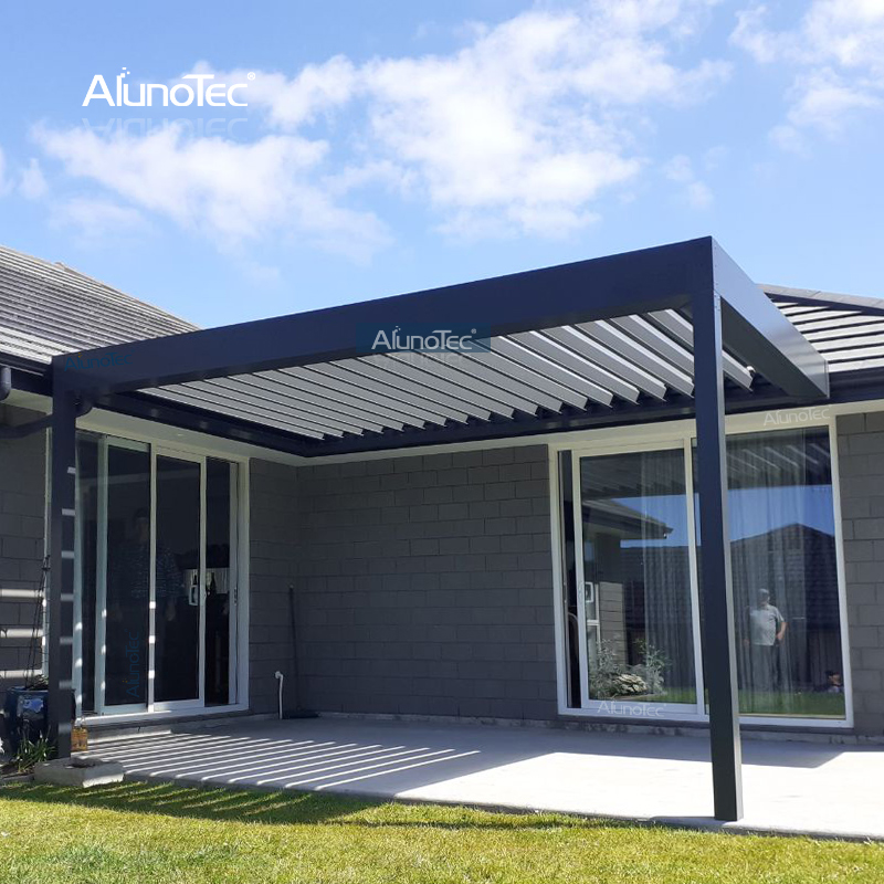 AlunoTec Outdoor Opening Roof Systems Motorized Grey 3x4 Meter Pergola Covers Designs with Fencing