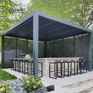  AlunoTec Parent-child Outdoor Activity Area Motorised Solar Pergola Garden Structure with Slat Fence