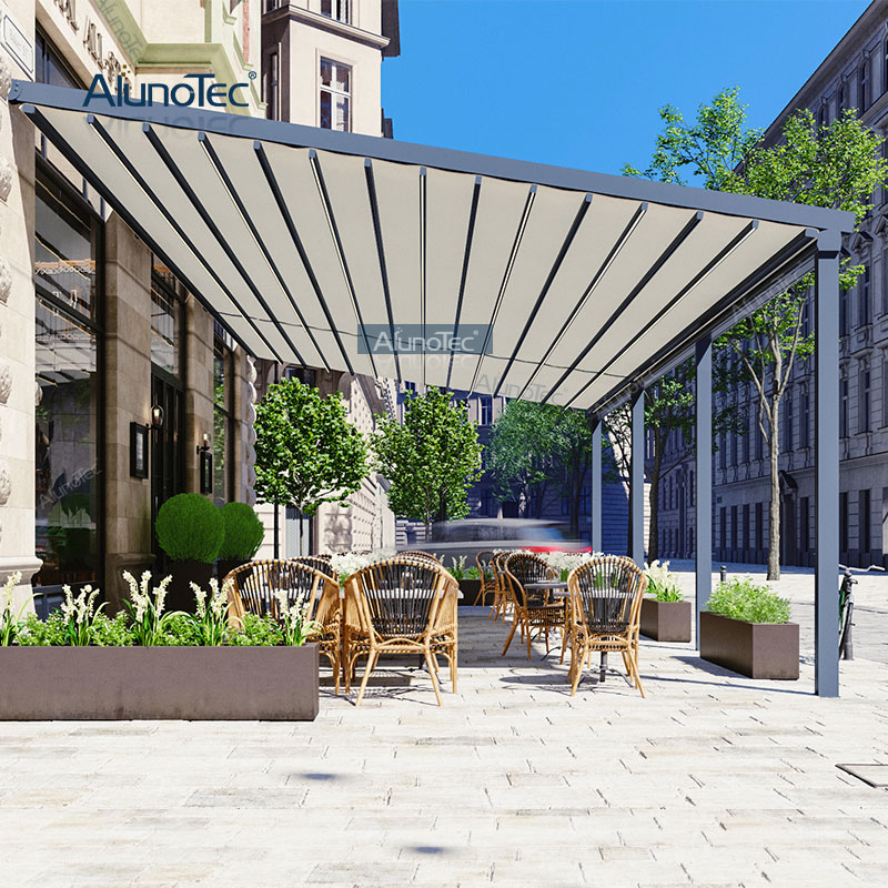  24 X 24 Foot Pergola PVC Awning Retractable Roof Quote with Two Side Screens. 