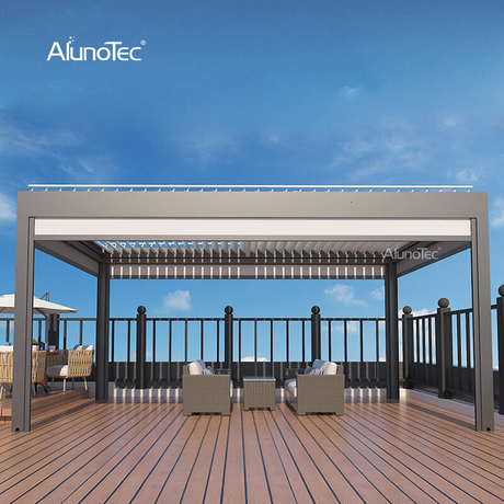 AlunoTec Outdoor Living Spaces Customized Sized Deck Louvered Pergola with Side Screen