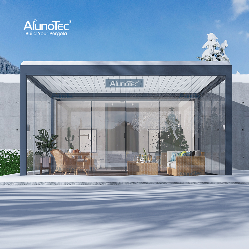AlunoTec Smart Rainproof Roof Winter-proof System Aluminum Louvered Pergola with Heater