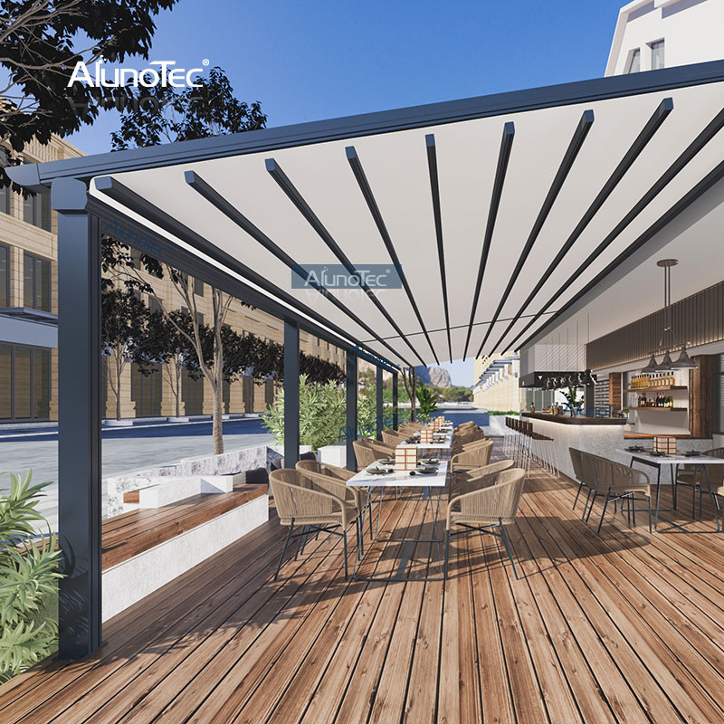 Automatic Retractable Pergola Roof With Electric System Waterproof PVC Awning with Side Screen 