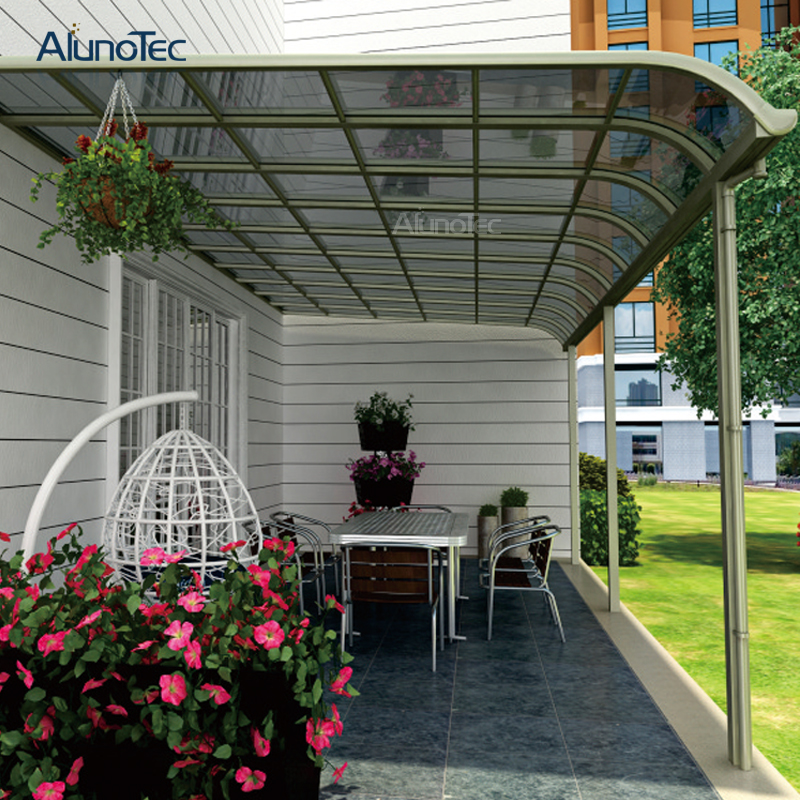  Aluminum Waterproof Patio Awning Polycarbonate Terrace Roof Gutter Outside Curved Canopy