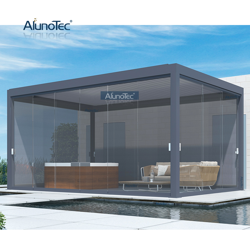 AlunoTec Outdoor House Metal Wind Resistant Pavilion Vergola Gazebo Aluminium Pergolas For Patio