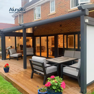 AlunoTec Outdoor Space Adjustable Shade Motorized Pergola System with Retractable Louvers