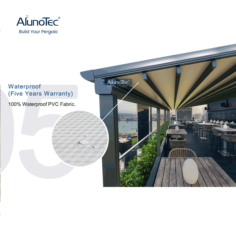 AlunoTec 100% Waterproof Retractable System 4.5 X 6.5M Hotels Restaurants Patio Outdoor Structure