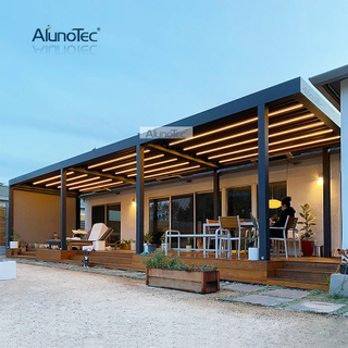 AlunoTec Motorized Waterproof Patio Cover Louver Roof Aluminum Automatic Awning Outdoor Gazobo Pergola with LED Lights