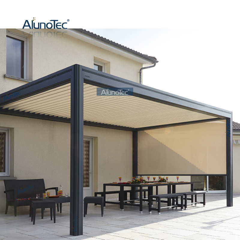  AlunoTec Customized Aluminum Motorized Patio Canopy Cover Awning Outdoor Pergolas Roof Gazebo with Glass Sliding Door