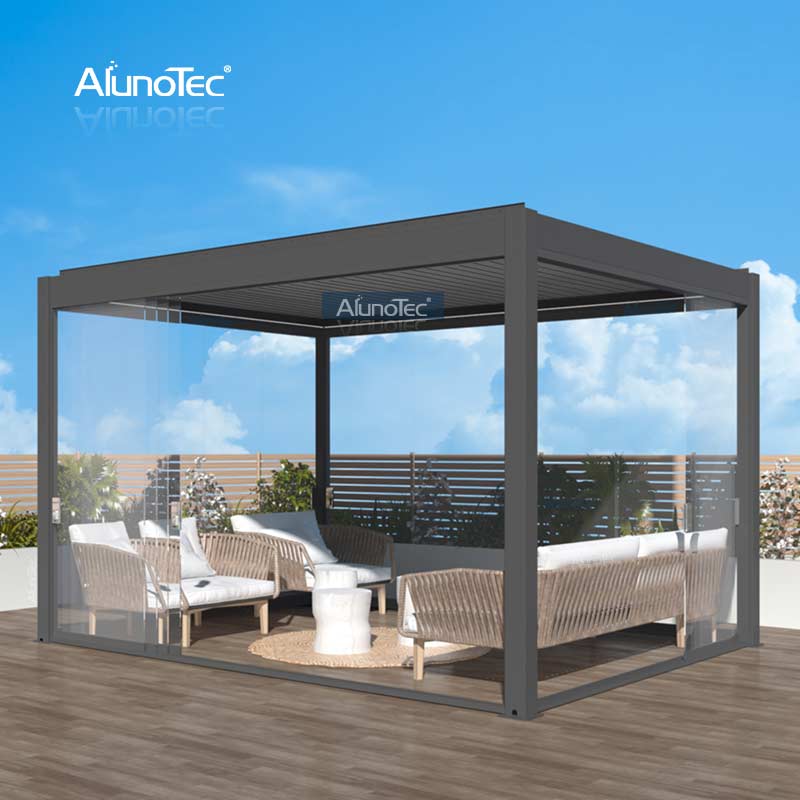 AlunoTec Wholesale Manual Operable Opening Roof Garden Awning Canopy Aluminum Louver Pergola Gazebo
