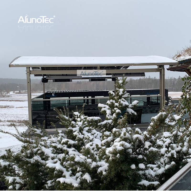 AlunoTec Gray Aluminium Frame Cantilever Snowing Resistance Carport For 2 Cars