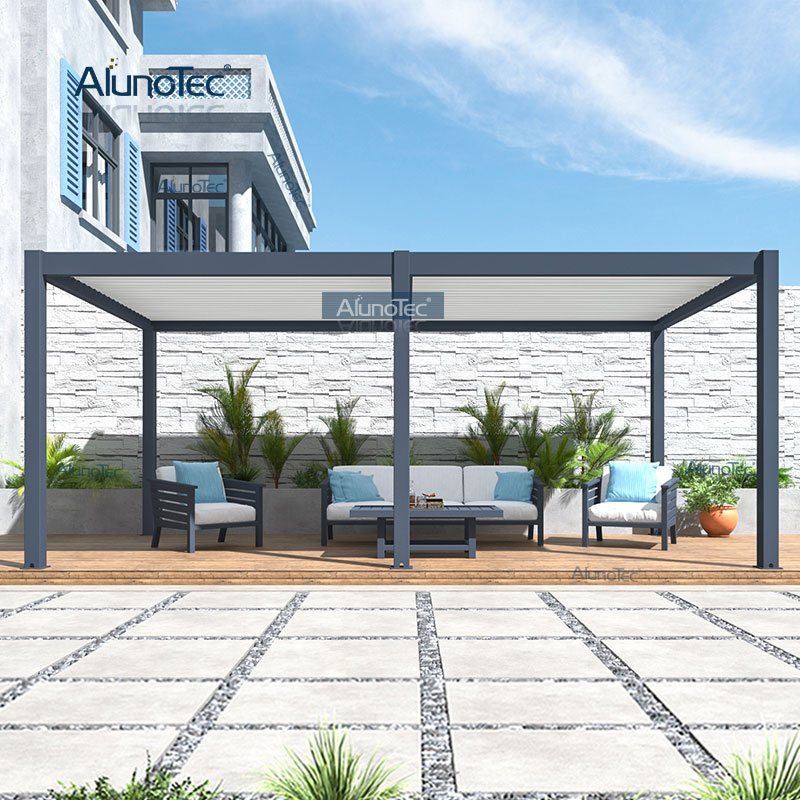AlunoTec Contemporary Garden Buildings Room Waterproof Outdoor Louver Roof Aluminium Gazebo Pergola with Handle