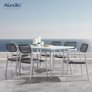 Aluminum 7-Piece Outdoor Patio Dining Set with Dining Table And Six Dining Armchairs in Gray
