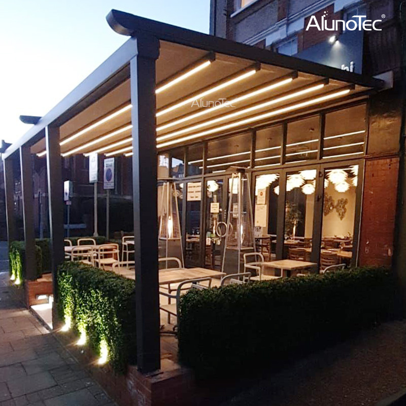 Outdoor Wind Resistance Waterproof Aluminium PVC Retractable Awning Roof with LED 
