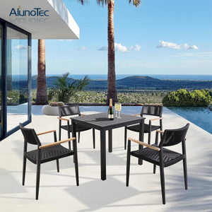 Outdoor Patio Garden Furniture Aluminum Table Set with Rope Chair for Deck Terrace Hotel 